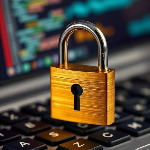 Candado dorado sobre un teclado de computadora, simbolizando la seguridad y la privacidad de los datos.