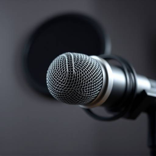 Primer plano de un micrófono de estudio profesional, listo para capturar audio de alta calidad durante una sesión de grabación.