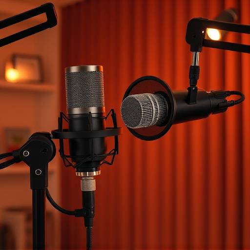 Un micrófono profesional de estudio listo para grabar una sesión de audio.